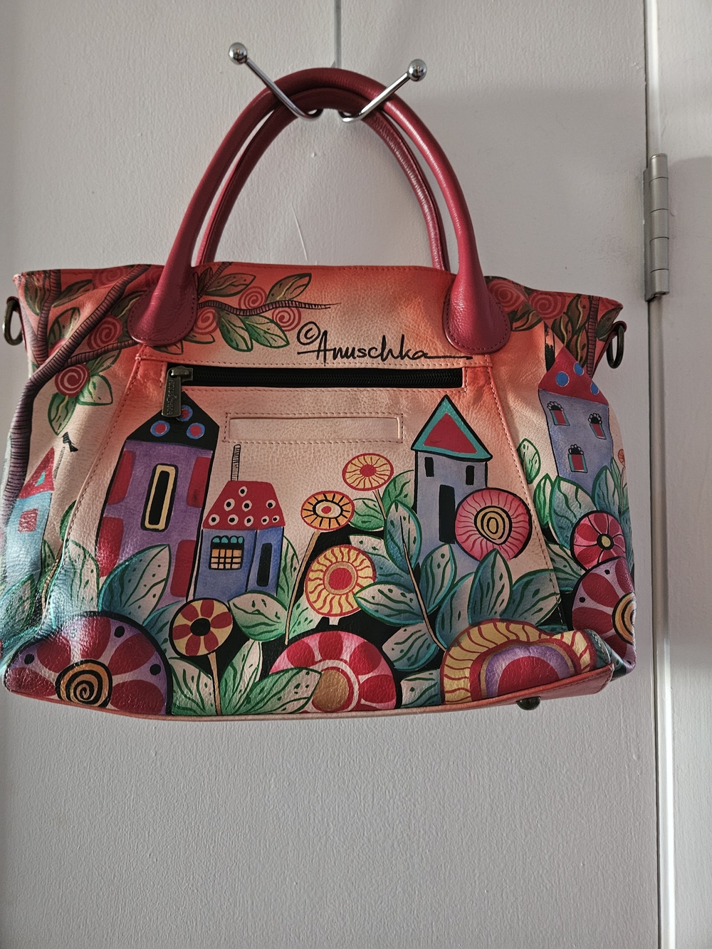 Anna Anuschka Women's Hand Painted Genuine Leather Satchel In Village of Dreams